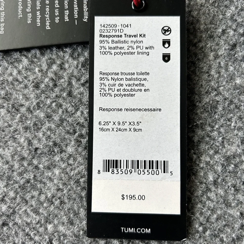 Tumi Travel Kit Alpha Bravo Response Black Ballistic Nylon Hanging Toiletry Bag